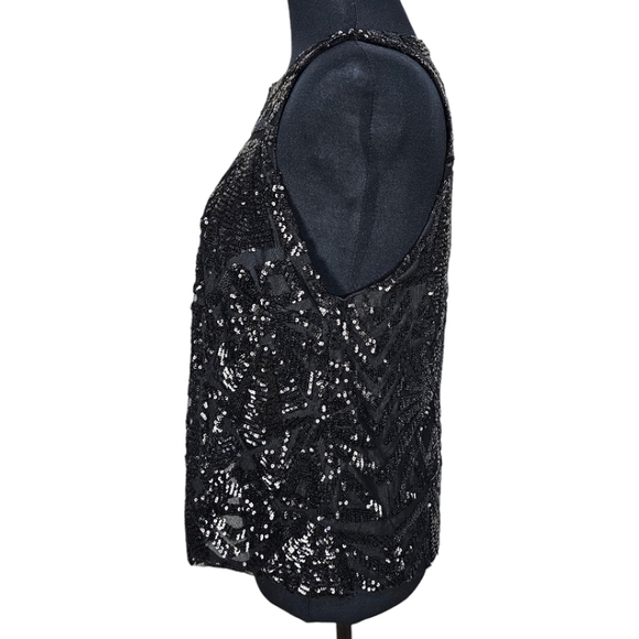 Everly Sequined Top Sz Large Black Jazz Sparkle New Years Cocktails Halter Glam - Picture 6 of 16